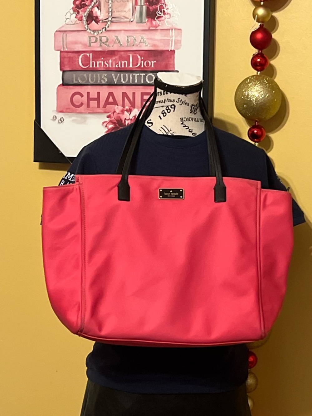 kate spade Hot Pink nylon with Black  leather Handles tote bag - Picture 9 of 16